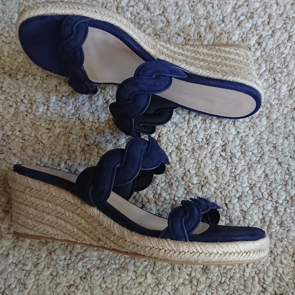Stuart Weitzman navy Blue Twist Suede  Wedge Sandals size 6.5 - Picture 5 of 13